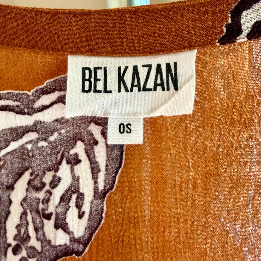 Anthropologie Bel Kazan Open-Front Rust Brown Printed Lightweight Layer Cardigan - Picture 5 of 7